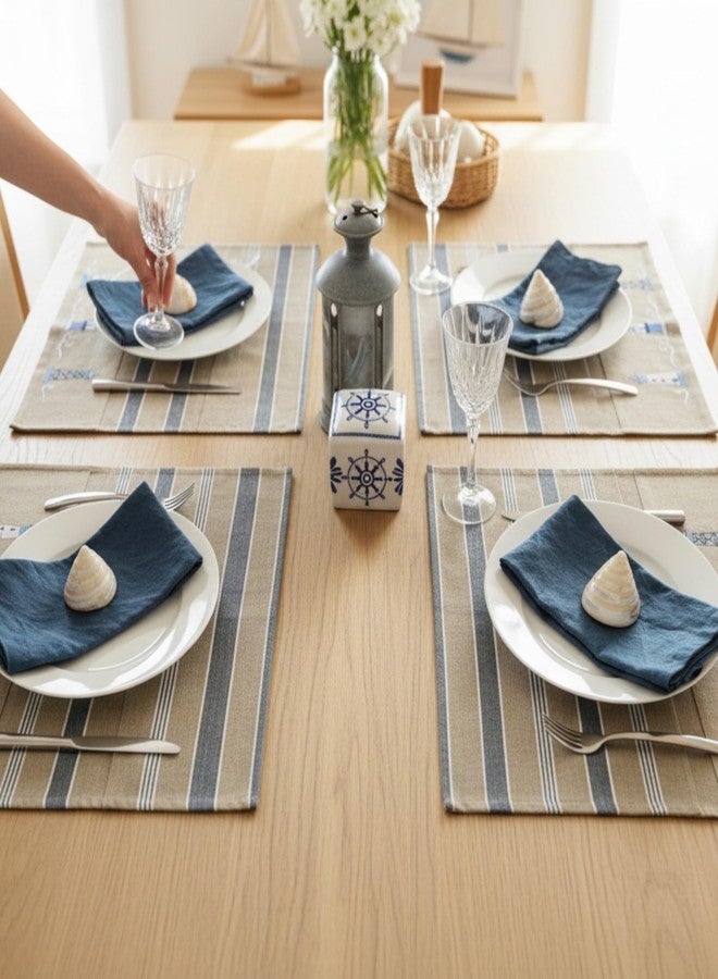 Eight Owls Nautical Placemats - Set of 4 -- Cotton Decorative Embroidered Design - Natural, Navy Blue and White (Lighthouse) - Image 4